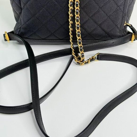 Chanel Black Caviar Filigree Backpack with Gold Accents & Quilted Design - Picture 8 of 9